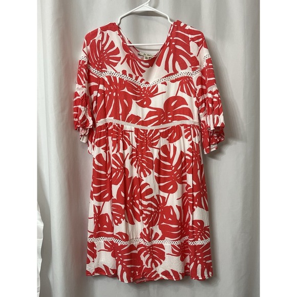 Ella Moss Dresses & Skirts - Ella Moon Coral Palm Leaf Women's‎ Dress Large Travel Vacation Beach (B75)